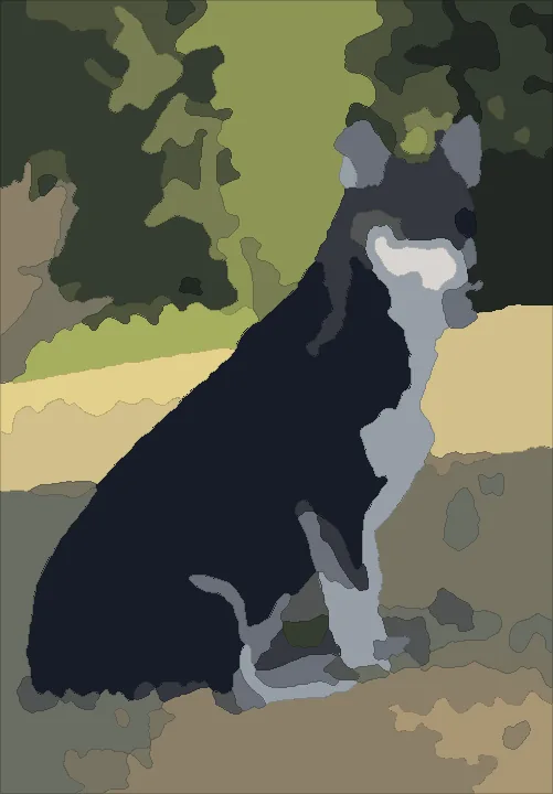 The dog as a paint-by-number pattern painted in its colours