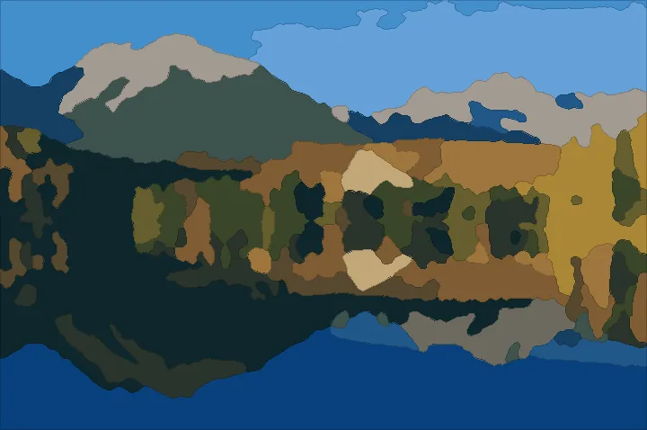 The lake as a paint-by-number pattern painted in its colours